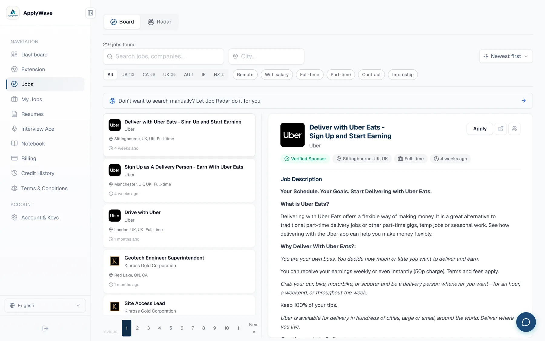 ApplyWave Chrome extension saving a job